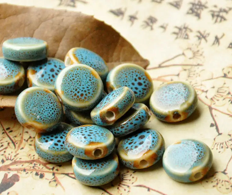 Ceramic Spacer Beads - 15x7mm Round Porcelain for Jewelry