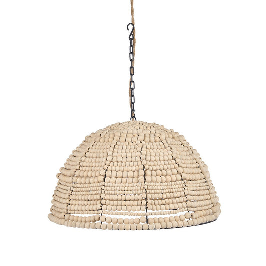 Wooden Bead Dome Pendant Light - Natural, Handwoven Lighting