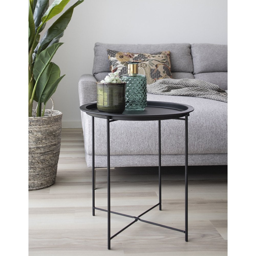 Steel Side Table - Black Metal, Modern Accent, Ø47x50 cm