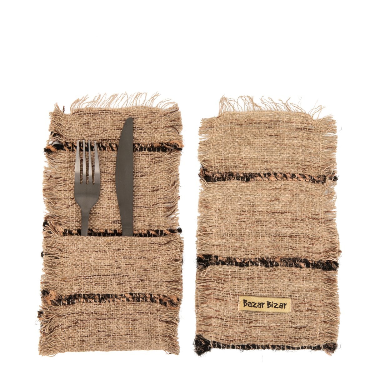 Cotton Cutlery Holder - Beige and Black Decorative Knife Rest