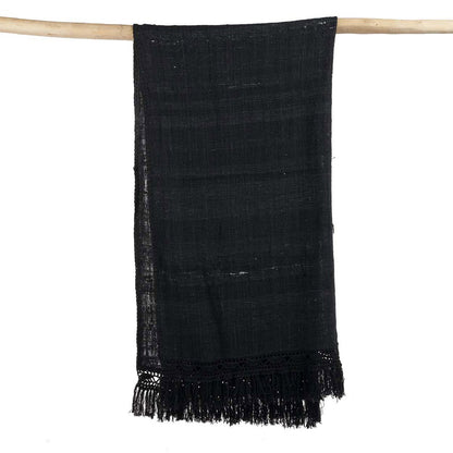 Black Cotton Bed Throw - Bohemian Style, Soft Cozy Throw