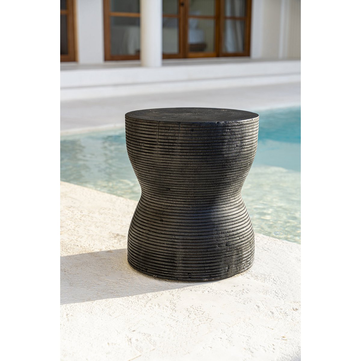 Suar Wood Stool - Black Accent Seating or Side Table
