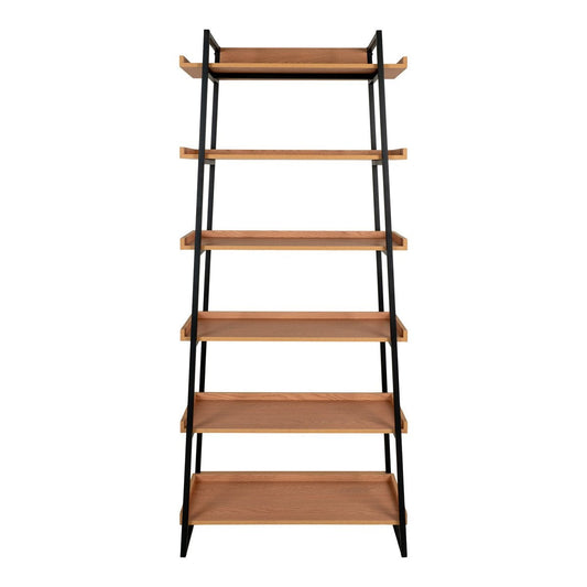 Ash Bookcase with Steel Frame - Modern Open Storage, 80x35x185 cm