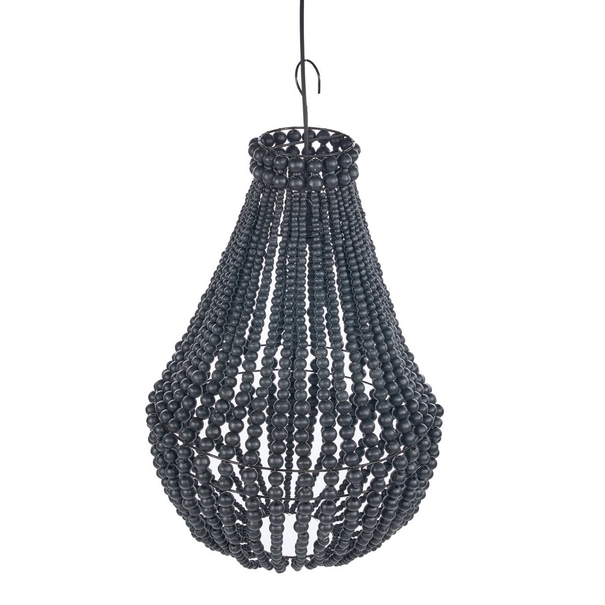 Wood Bead Chandelier - Black Teardrop Ceiling Light - Medium