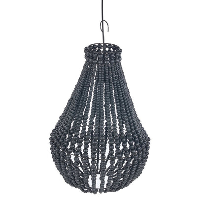 Wood Bead Chandelier - Black Teardrop Ceiling Light - Medium