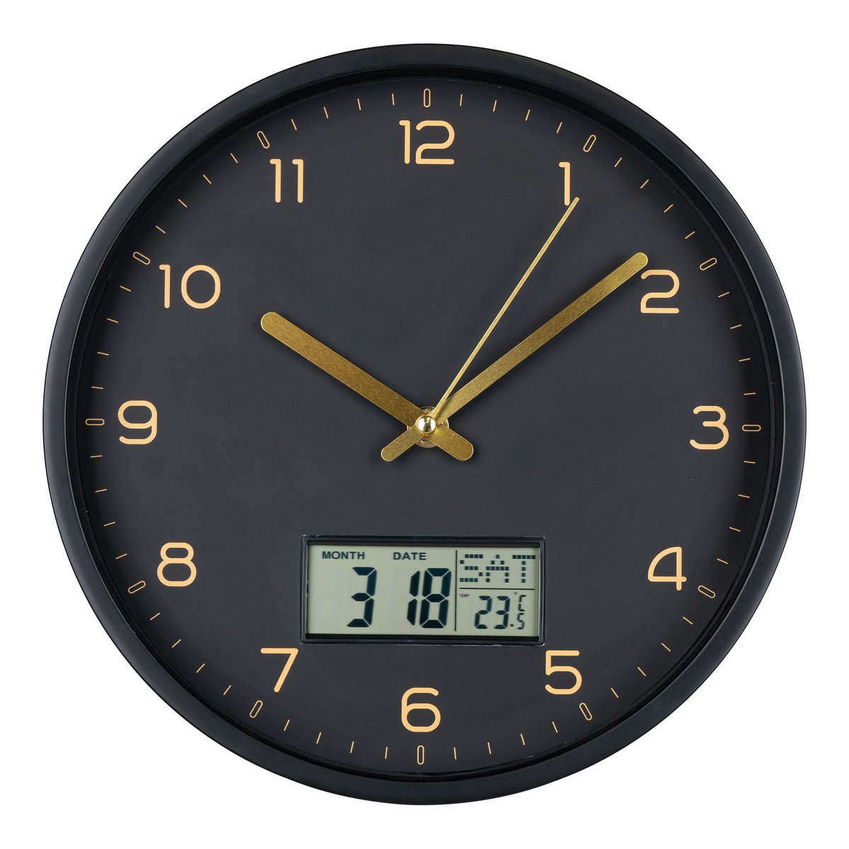 Montre Murale Amiens - Noir, Plastique, Verre, LCD, Ø25cm