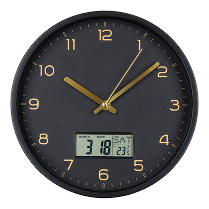 Montre Murale Amiens - Noir, Plastique, Verre, LCD, Ø25cm