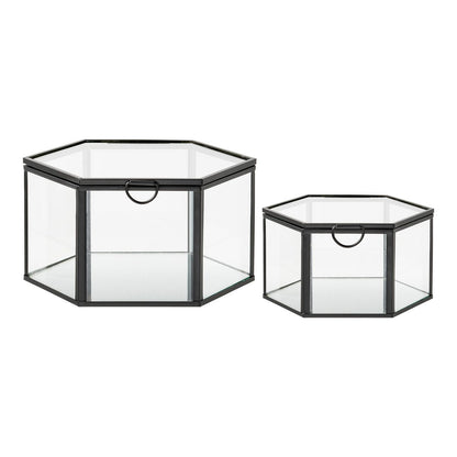 Glass and Metal Storage Box Set - Clear & Black, Set of 2