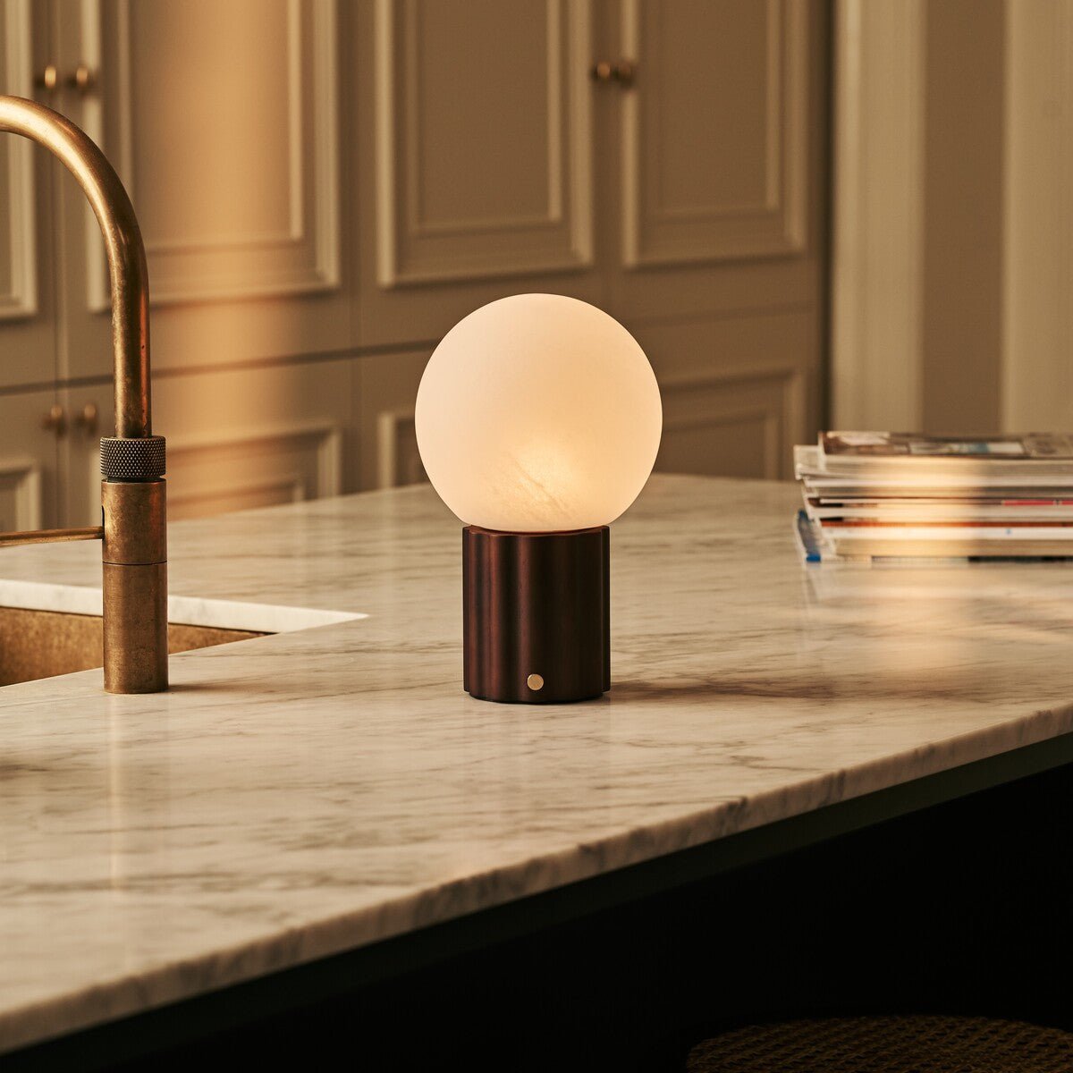 Wood Rechargeable Table Lamp - Dark Brown Cordless Lamp with 3 Light Colors