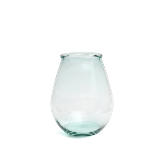 Recycled Glass Vase - Blue Decorative Vase for Flowers, Medium