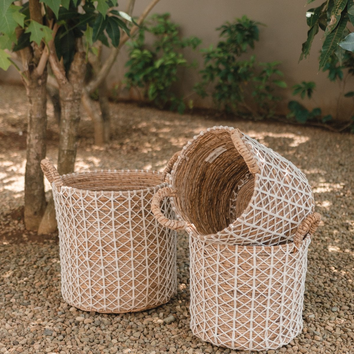 Banana Fibre Boho Storage Basket – Handwoven Laundry & Plant Basket