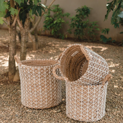 Banana Fibre Boho Storage Basket – Handwoven Laundry & Plant Basket