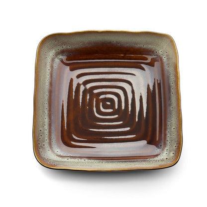 Medium Ceramic Square Plate for Serving Mains & Sides - Smoked Horizon Brown Grey