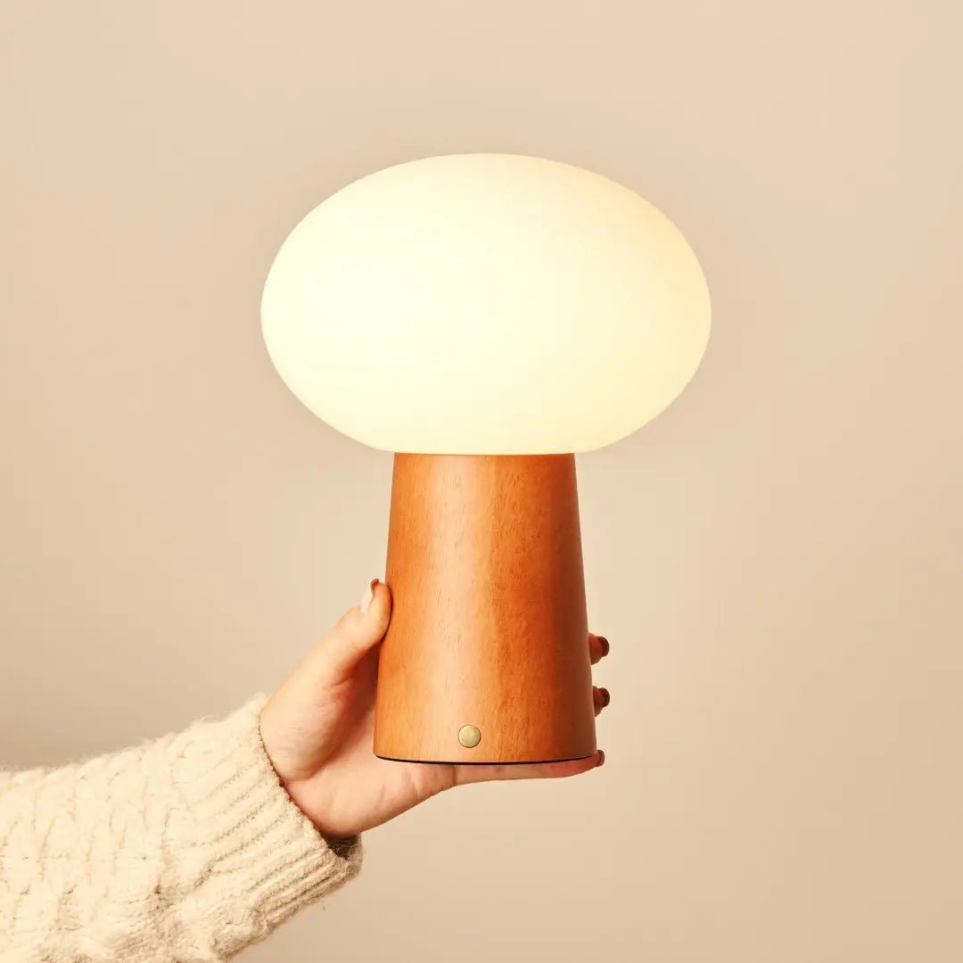 Max Chestnut Brown Wooden Cordless Table Lamp | Rechargeable, Glass, Sustainable Design