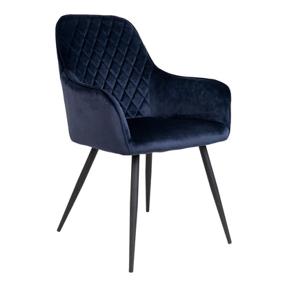 Harbo Dining Chair - Blue, Velvet, Black Metal Legs - Set of 2