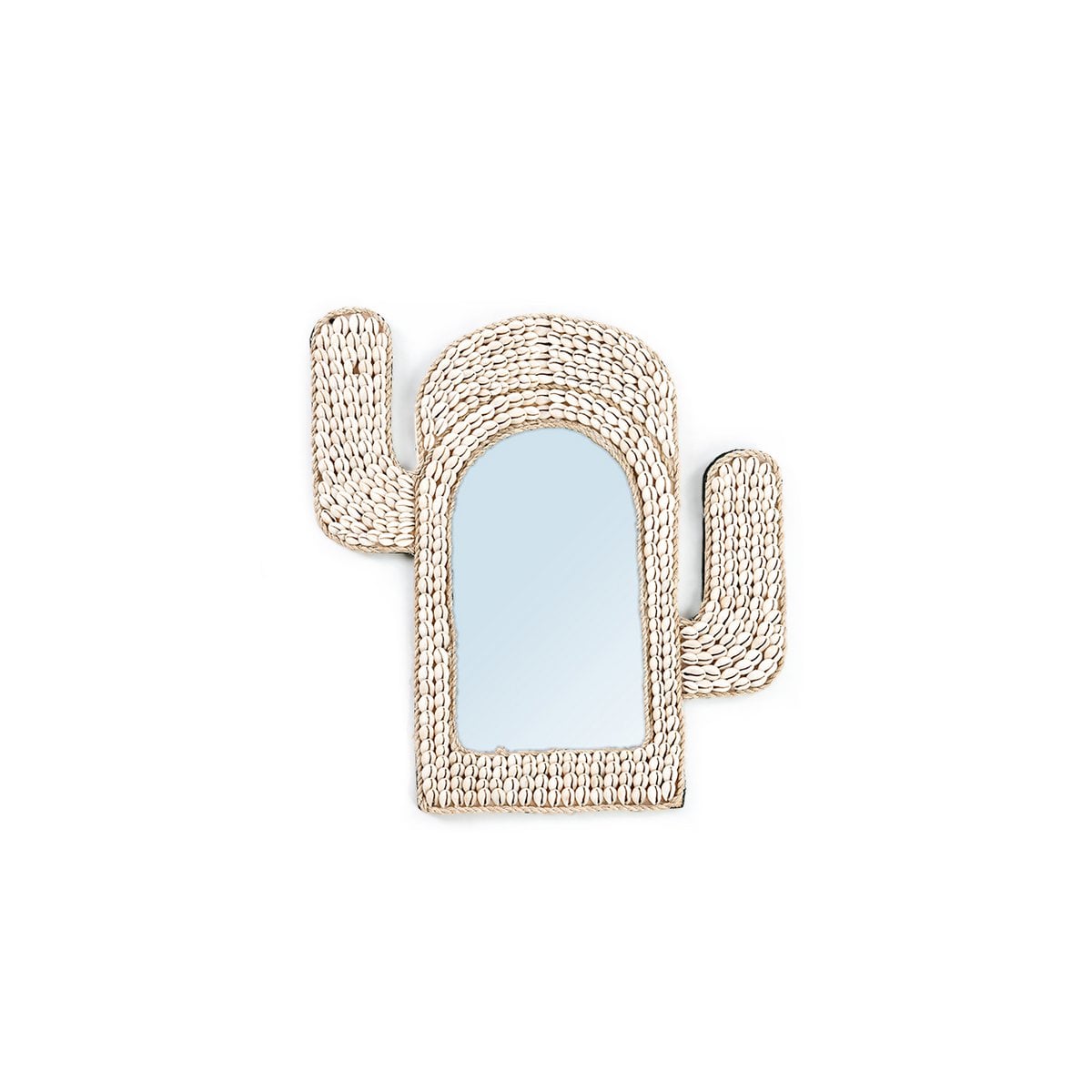 Cowrie Shell Wall Mirror – Cactus Shape, White Accent Decor