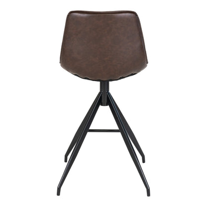 PU Leather Counter Chairs - Brown Steel Frame, Modern Bar Stools, Set of 2