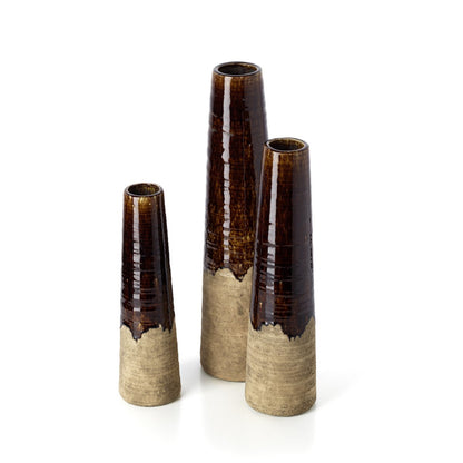 Stoneware Cone Vase - Concrete Brown Modern Decor - Large