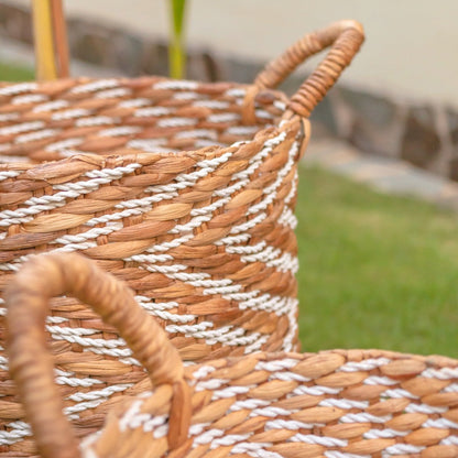 Panier Tressé Rond à Motif rayé YALIMO fabriqué en Hydrocoton (3 tailles)