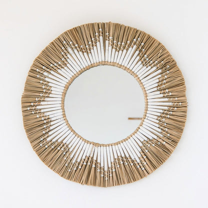 Seagrass Wall Mirror – Round Boho Mirror with Cotton Fringe, 60cm