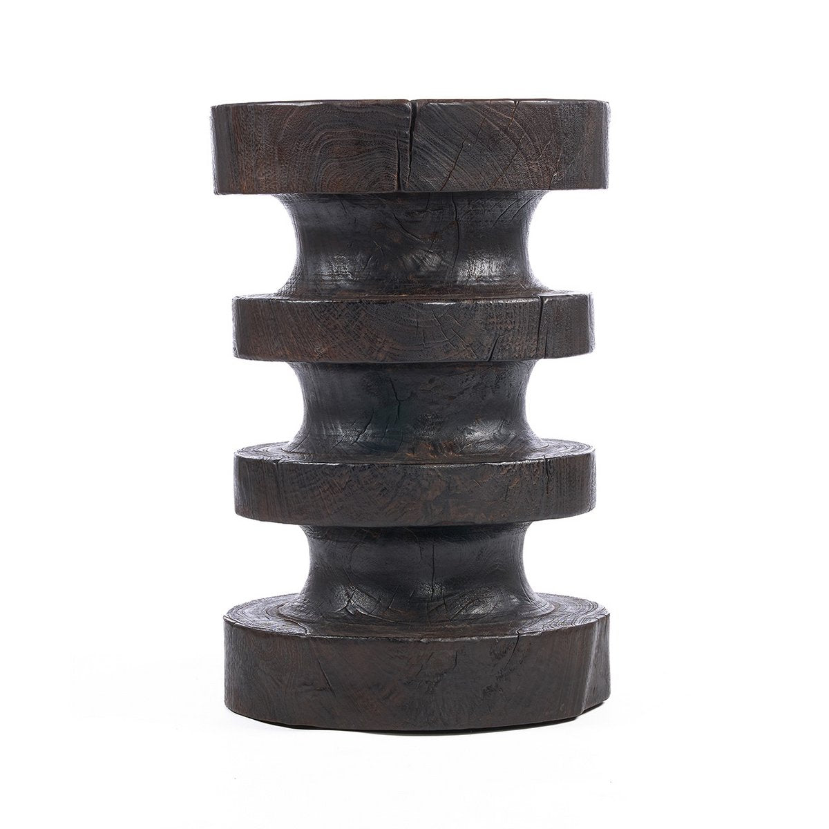 Walnut Wood Side Table - Modern Accent Table with Tiered Rings