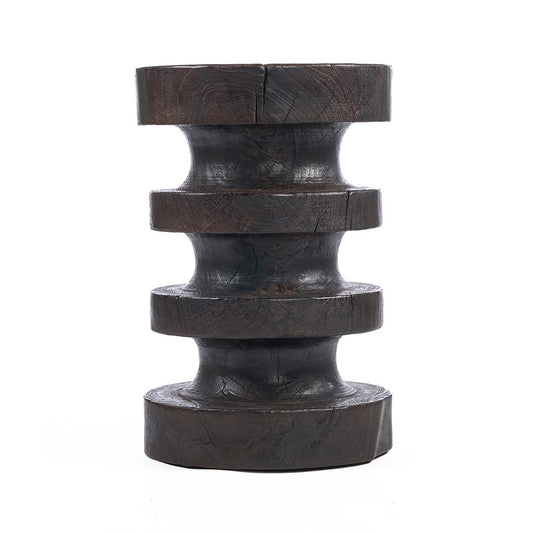 Walnut Wood Side Table - Modern Accent Table with Tiered Rings