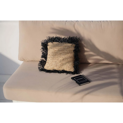 Raffia Cushion Cover - Black Natural Nordic Throw Pillow - 40x40cm