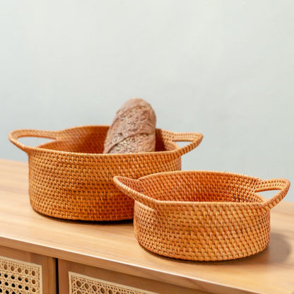Kleiner Rattan-Aufbewahrungskorb Dekokorb SUWARI (2 Größen) ideal als Brotkorb oder Obstschale