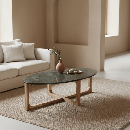 Oval marble coffee table - Green - 120x60x38 cm