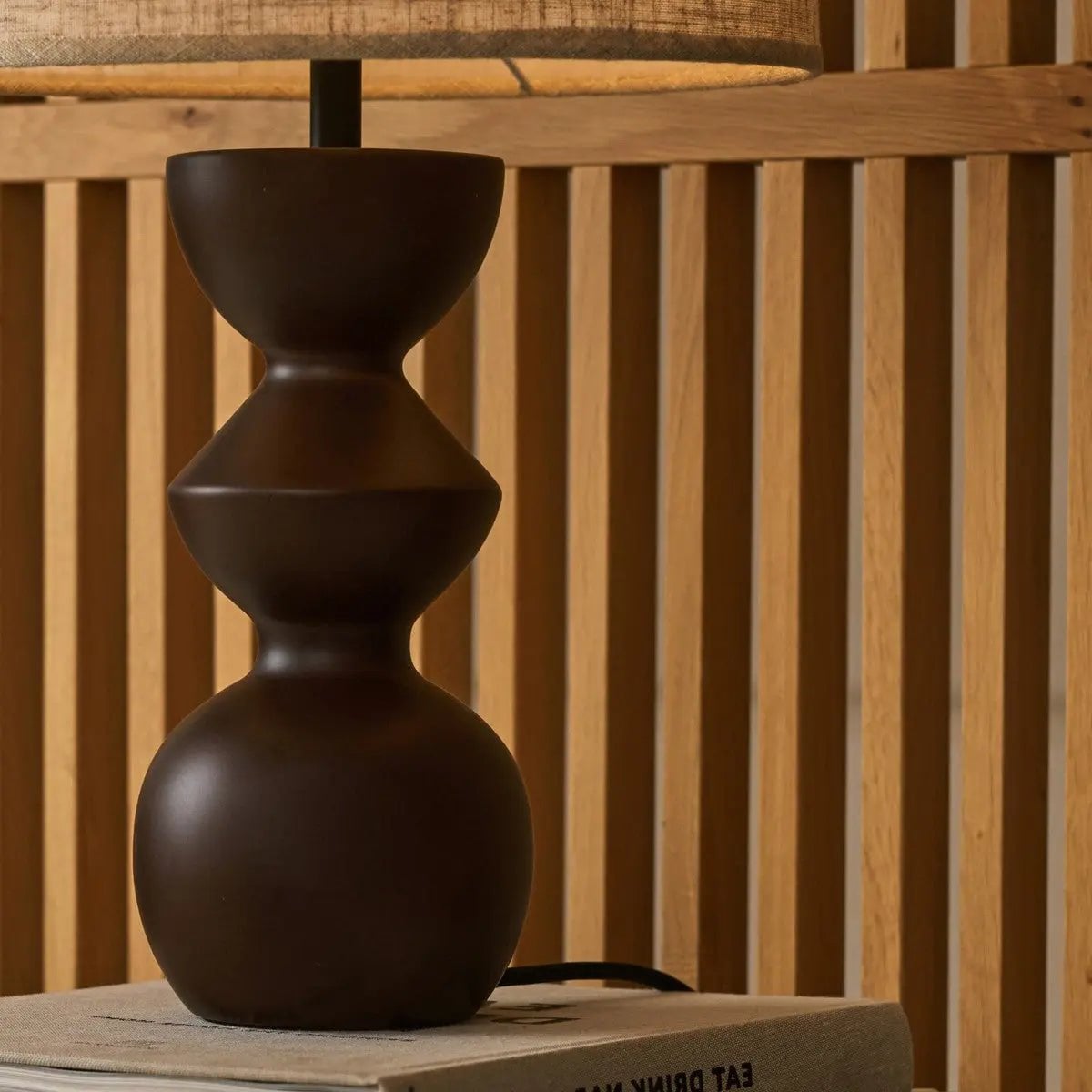 Kai Dark Brown Table Lamp with Sand Lampshade – Stylish, Handmade Lighting