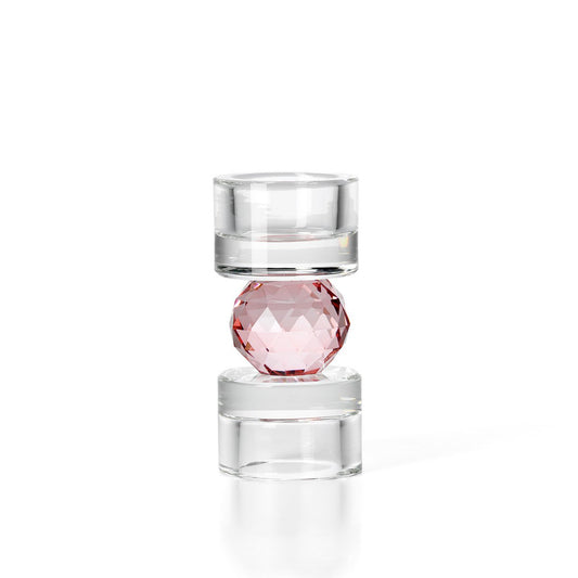 Glass Tealight Candle Holder – Gem Balance Centerpiece, Pink Accent