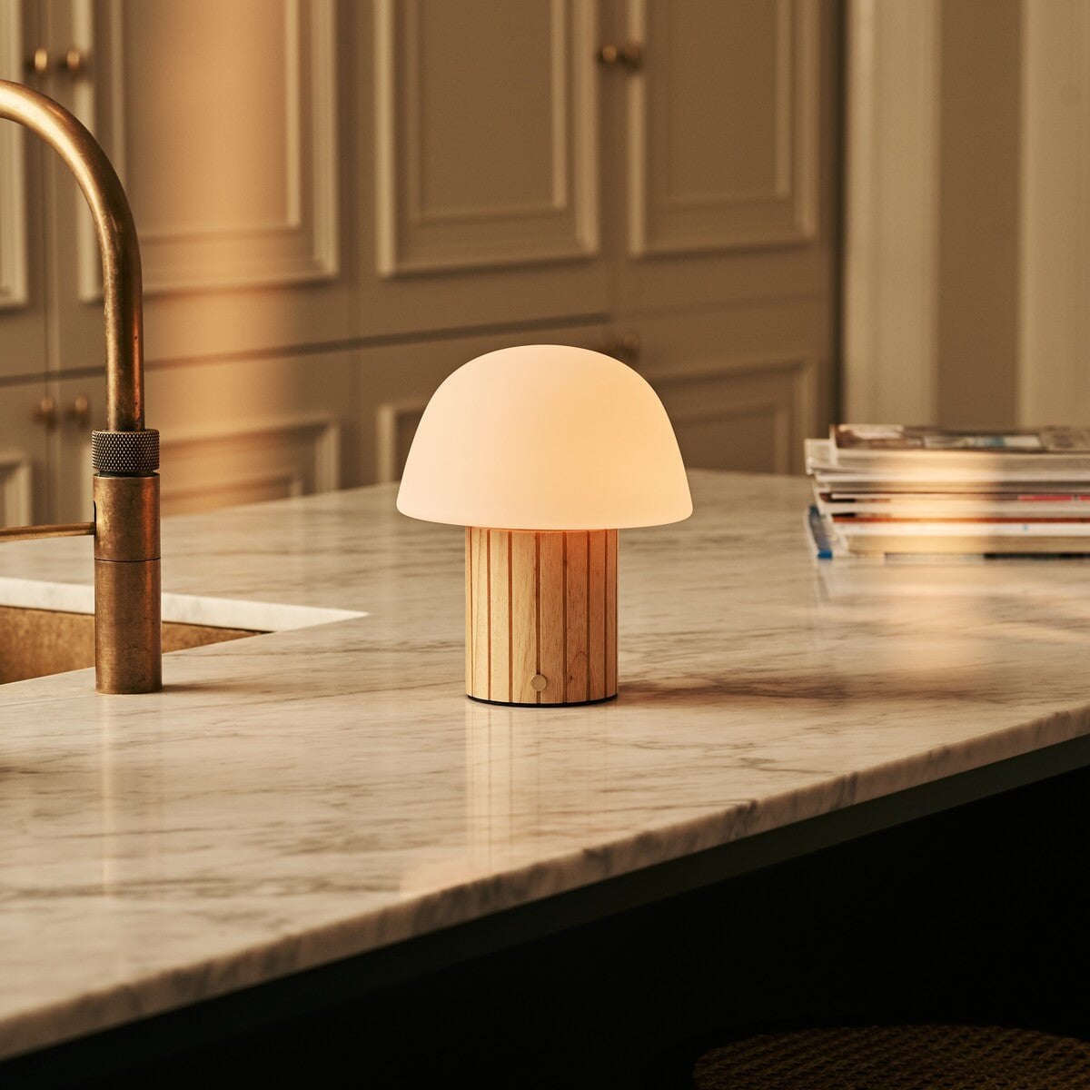 Rechargeable Table Lamp - Light Brown Dimmable Lamp with Modular Shade