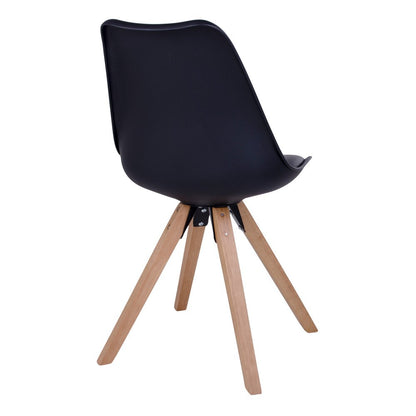 Silla de comedor Bergen - Piel sintética, Plástico moldeado, Madera de caucho, Negro - Juego de 2