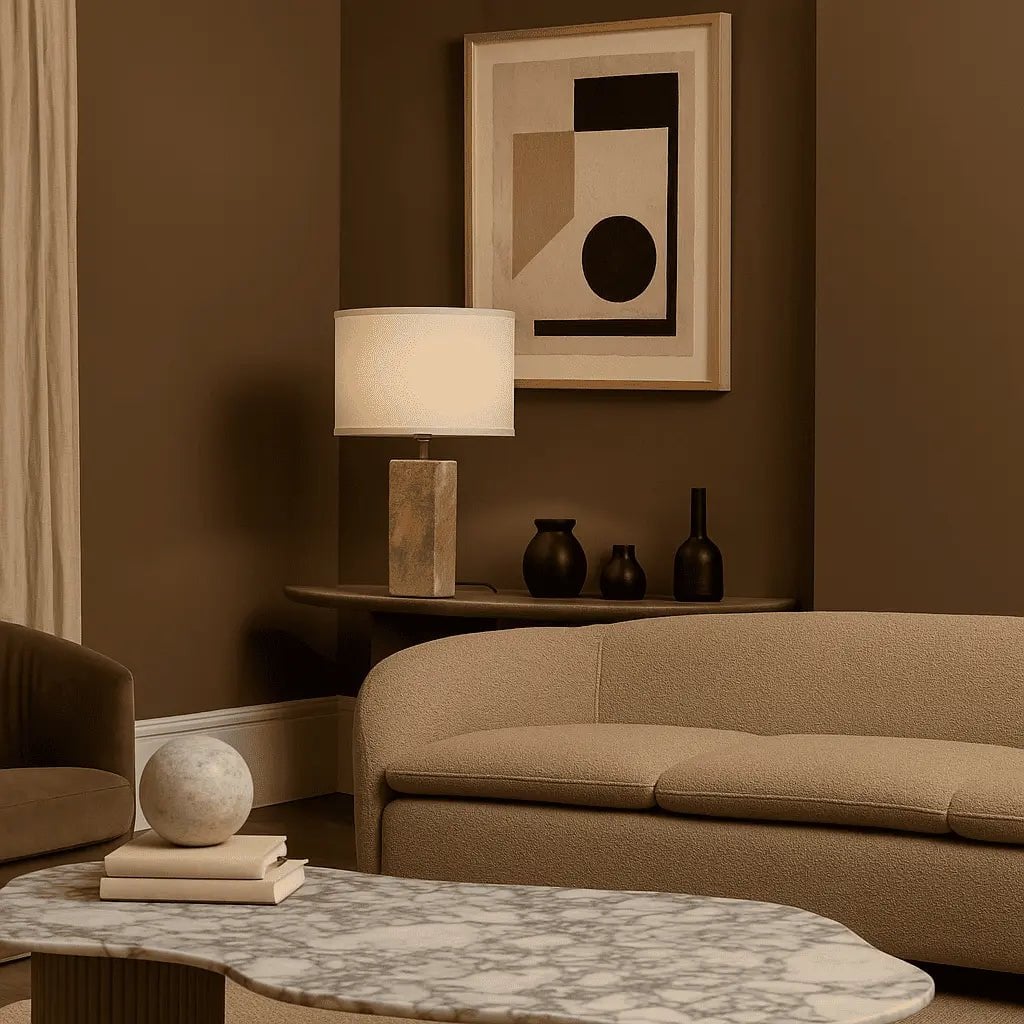 Rosie Travertinlampe | Baumwollschirm & Elegantes Design
