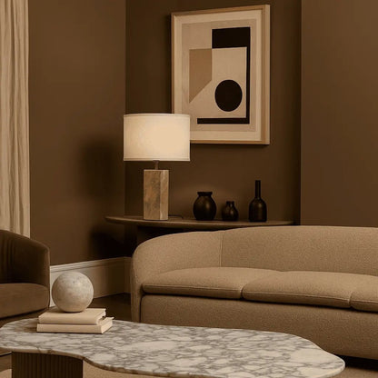 Rosie Travertinlampe | Baumwollschirm & Elegantes Design