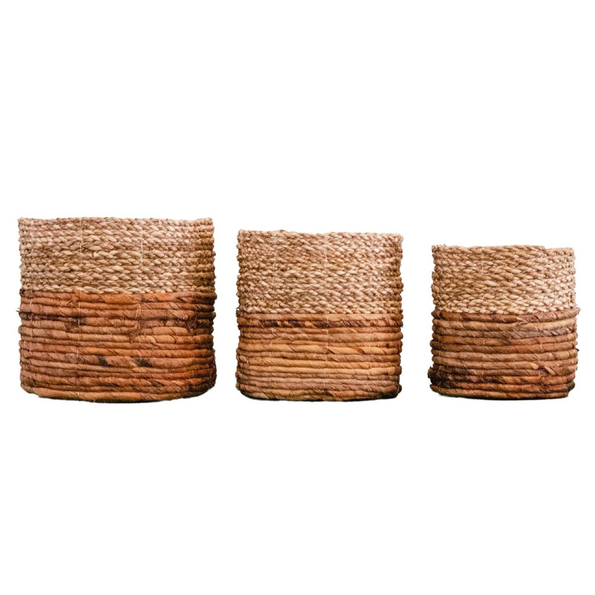 Seagrass Basket – Small Woven Planter Basket, Two-Toned Boho Design