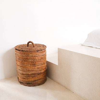 Banana Fiber Laundry Basket with Lid - Handmade Storage Ombak