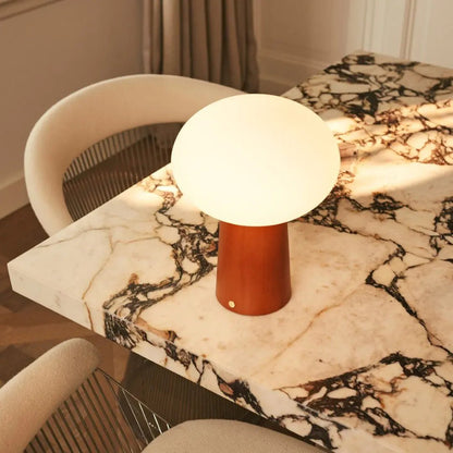 Max Chestnut Brown Wooden Cordless Table Lamp | Rechargeable, Glass, Sustainable Design