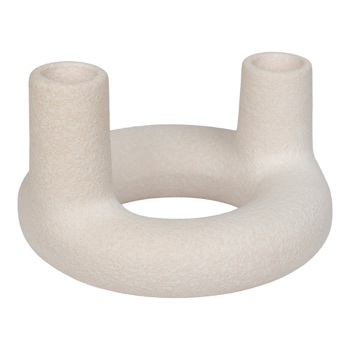 Ceramic Candle Holder - Beige Modern Candelabra - 13x8.5 cm