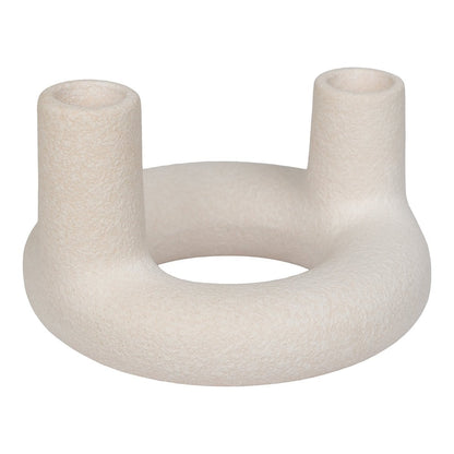 Ceramic Candle Holder - Beige Modern Candelabra - 13x8.5 cm