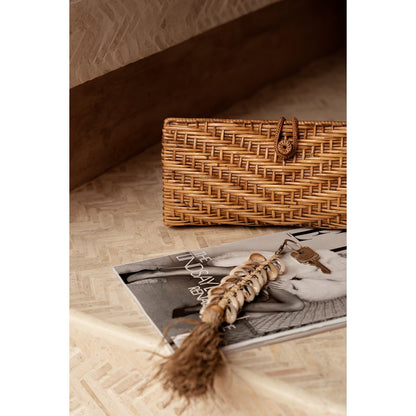 Raffia Fishbone Keychain - Natural White
