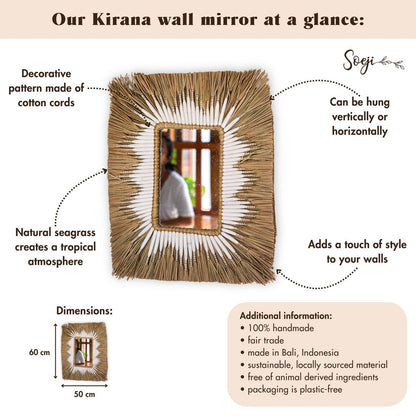 Seagrass Wall Mirror – Rectangular Boho Fringe Mirror – 60x50 cm