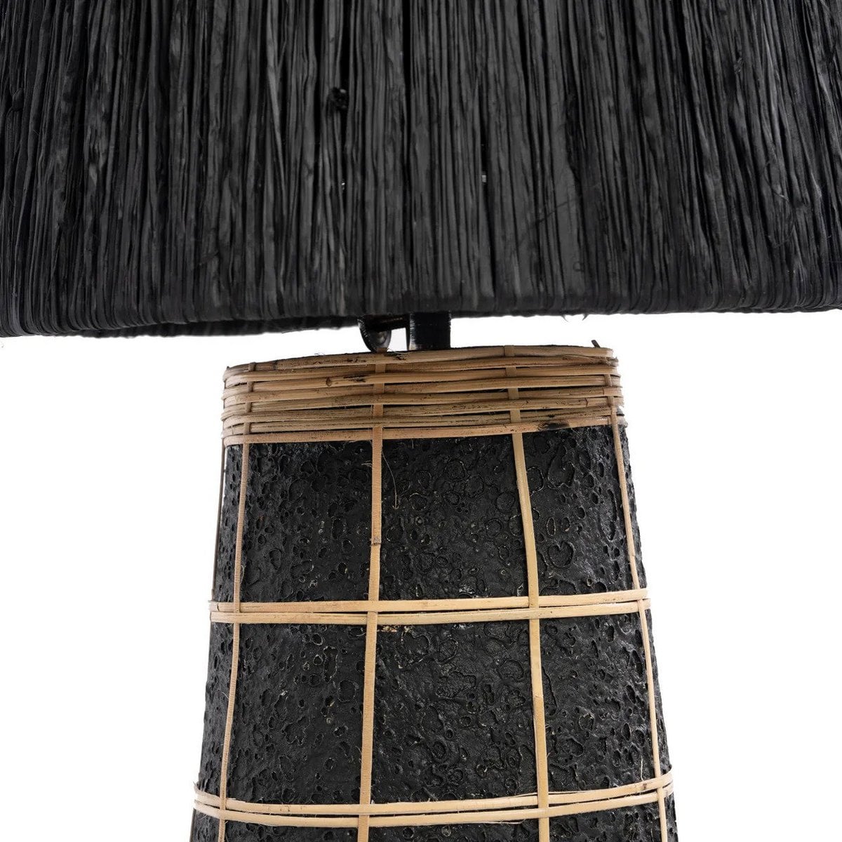 Rattan Table Lamp - Black Terracotta Accent Light