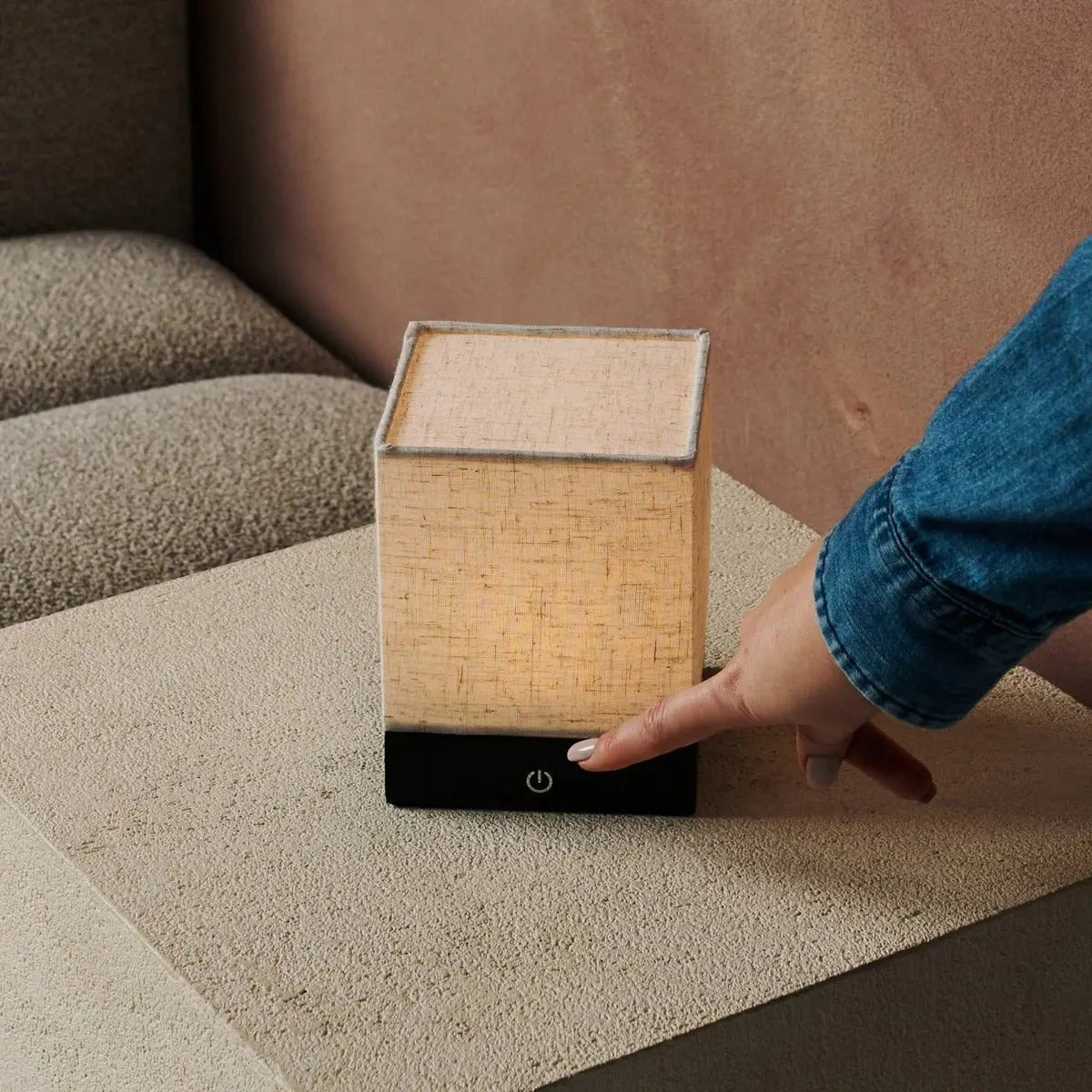 Zano Black Wireless Lamp with Battery | Linen Blend, LED & Three Light Modes