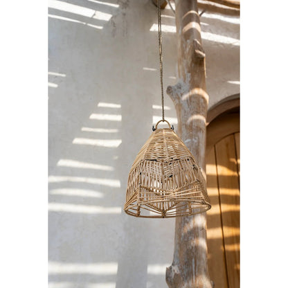 Rattan Pendant Light - Small Natural Woven Lamp for Boho Decor