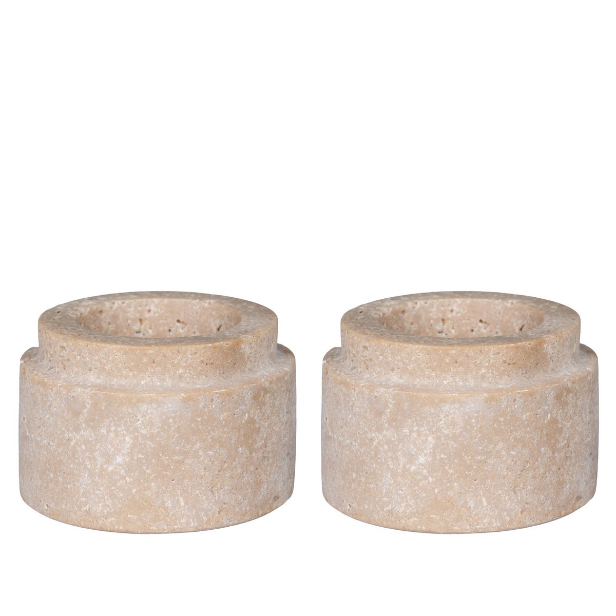 Travertine Tealight Holders - Natural Stone, Set of 2