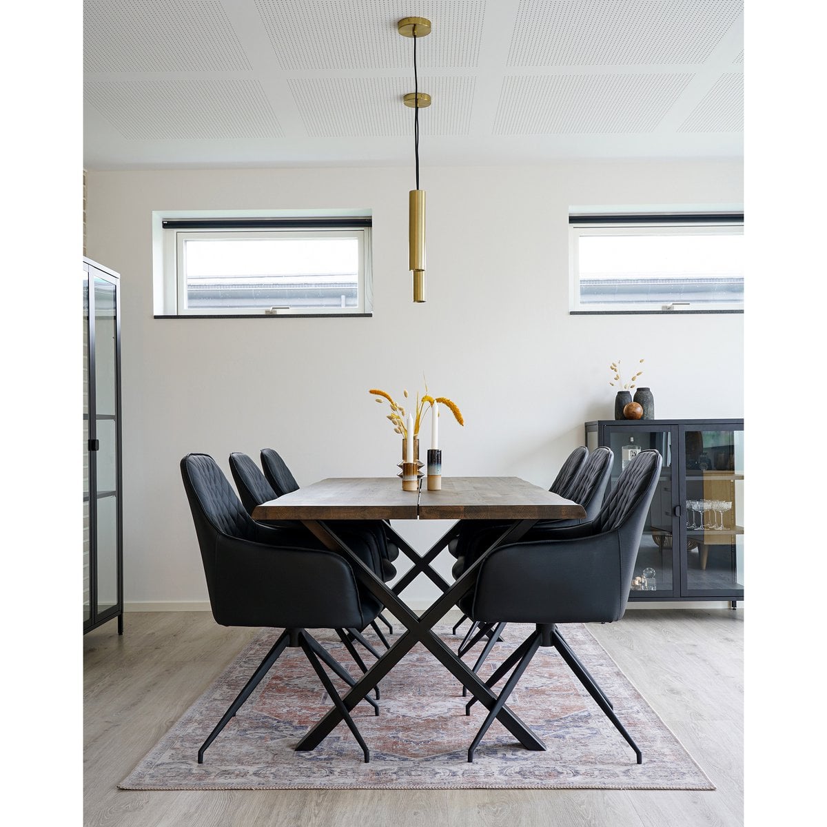 Harbo Dining Chair with Swivel - Black, PU Leather, Black Metal Legs