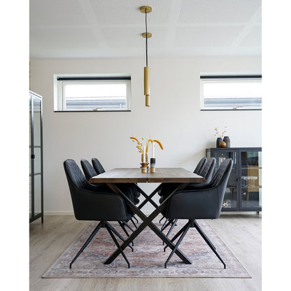 Harbo Dining Chair with Swivel - Black, PU Leather, Black Metal Legs