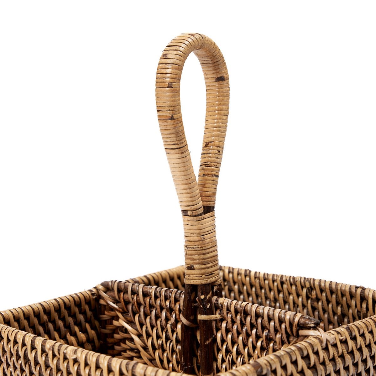 Rattan Cutlery Caddy - Natural Brown Woven Utensil Holder
