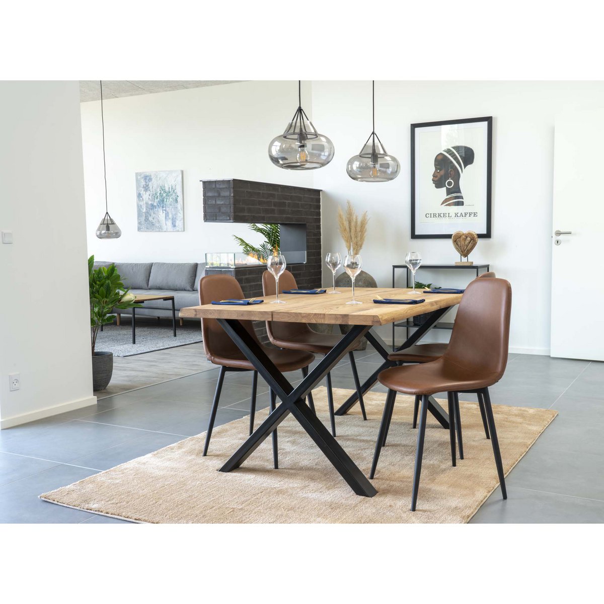 Stockholm Dining Chair - Brown, PU Leather, Black Metal Legs, 54x44x88cm - set of 2